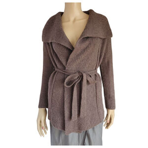 PERUVIAN CONNECTION Brown Alpaca Shawl Collar Belted Cardigan M